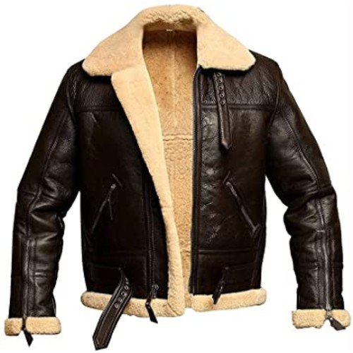 Men’s B3 Brown Shearling Sheepskin Leather Bomber Jacket
